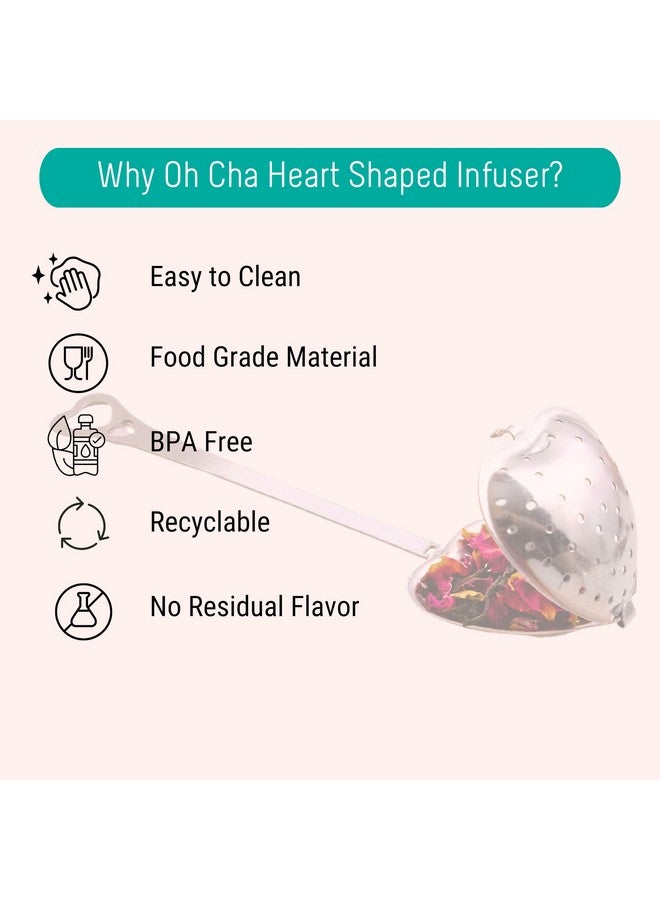OH CHA - مصفاة شاي على شكل قلب | مصفاة من الفولاذ المقاوم للصدأ للاستخدام اليومي | خالية من BPA، متينة | فلتر شاي أخضر وأسود، صانع | 14 سم - Image 2