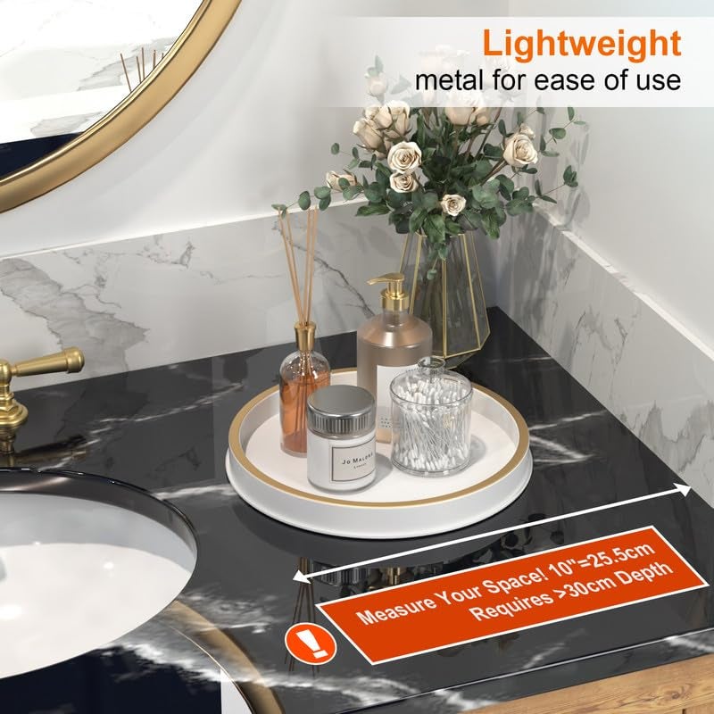 HGF 10" Small Gold and White Tray, Lightweight Metal Round Vanity Tray for Bathroom, Candle Holder for Living Room Decor - Image 5