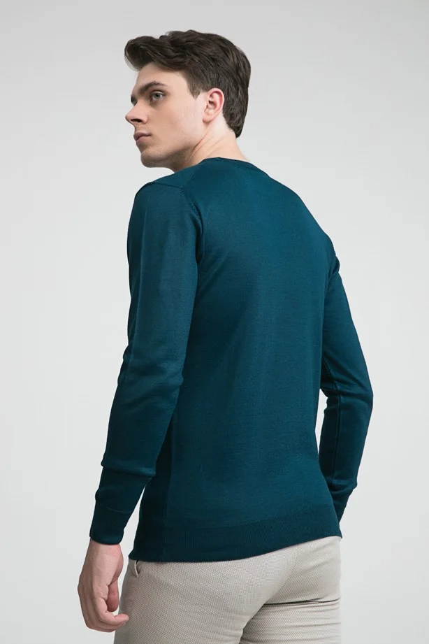 دي أس دامات Regular Fit Petrol Plain Knitted Sweater 9HF060632004D