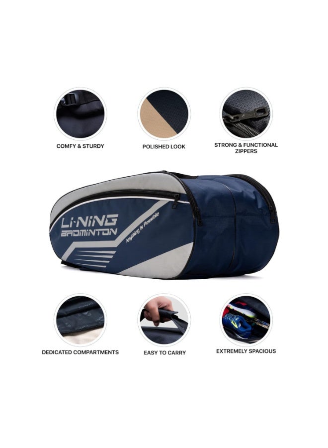 Li-Ning Li-Ning Hot Shot Triple Zipper Polyester Badminton Kit Bag (Navy/Silver, Large) - Image 4