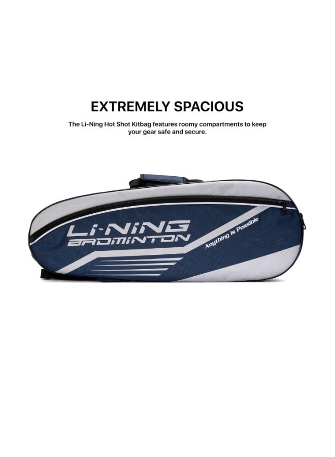 Li-Ning Li-Ning Hot Shot Triple Zipper Polyester Badminton Kit Bag (Navy/Silver, Large) - Image 3