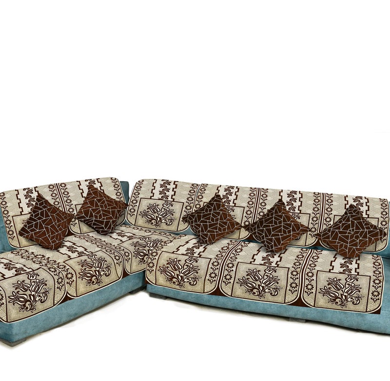 Dazzling DECOR L Shape Velvet Sofa Cover Set - Printed Sofa Back Slip Covers Panels 3 and 2 and 1 Seater Cover for Long Sofa Couch - Premium Slip Cover Protector with Cushion Covers, Brown_1001 - Image 2