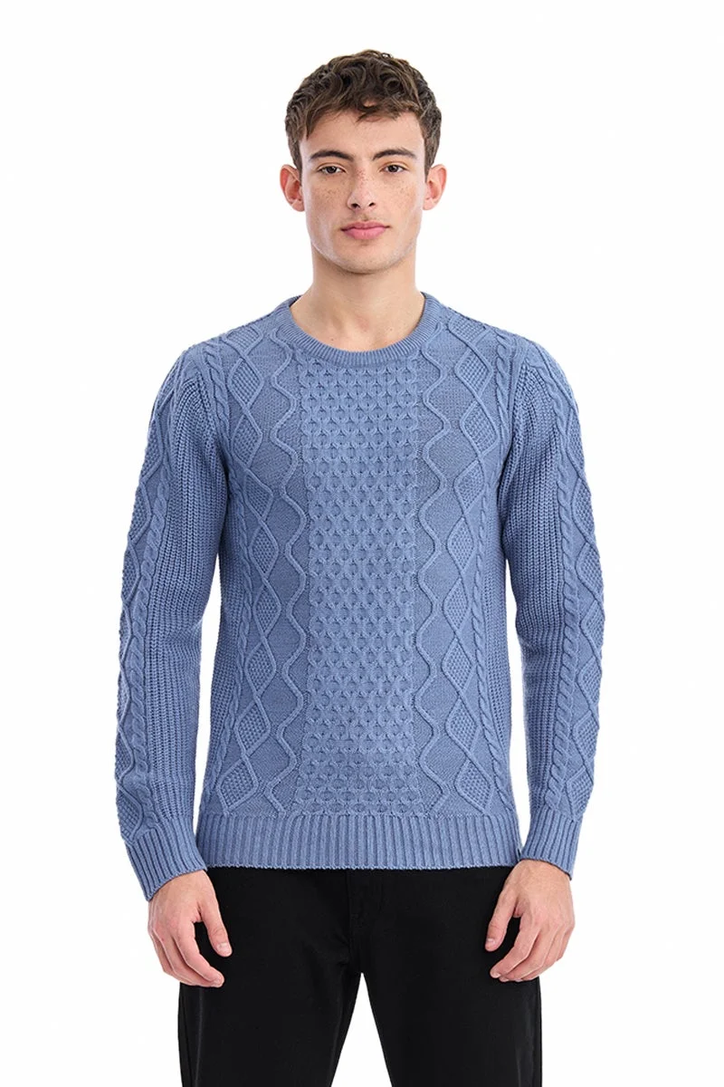 سنيتش Purple Textured Long Sleeve Regular Fit Casual Sweater