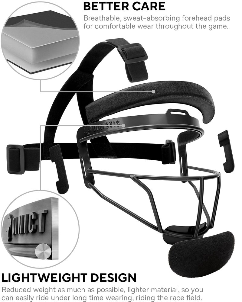 Dinictis Softball Face Mask, Lightweight, Comfortable, with Wide Field Vision, Durable and Safe Face Guards, Premium Protective Softball Fielder's Mask-Black-Child(S) - Image 3