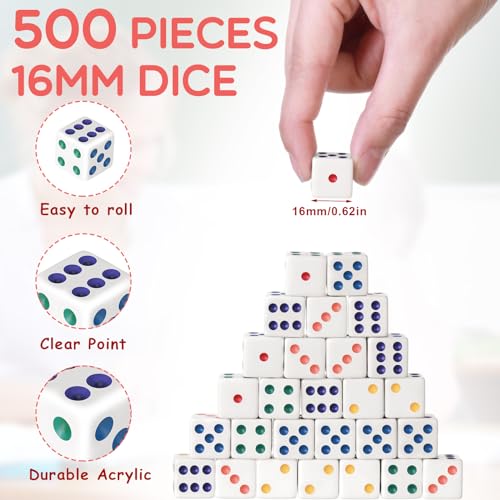 Simgoing 500 Pieces 16mm Dice Bulk 6 Sided Dice Set with 5 Pieces Drawstring Pouches StandardMulti Colors - Image 5