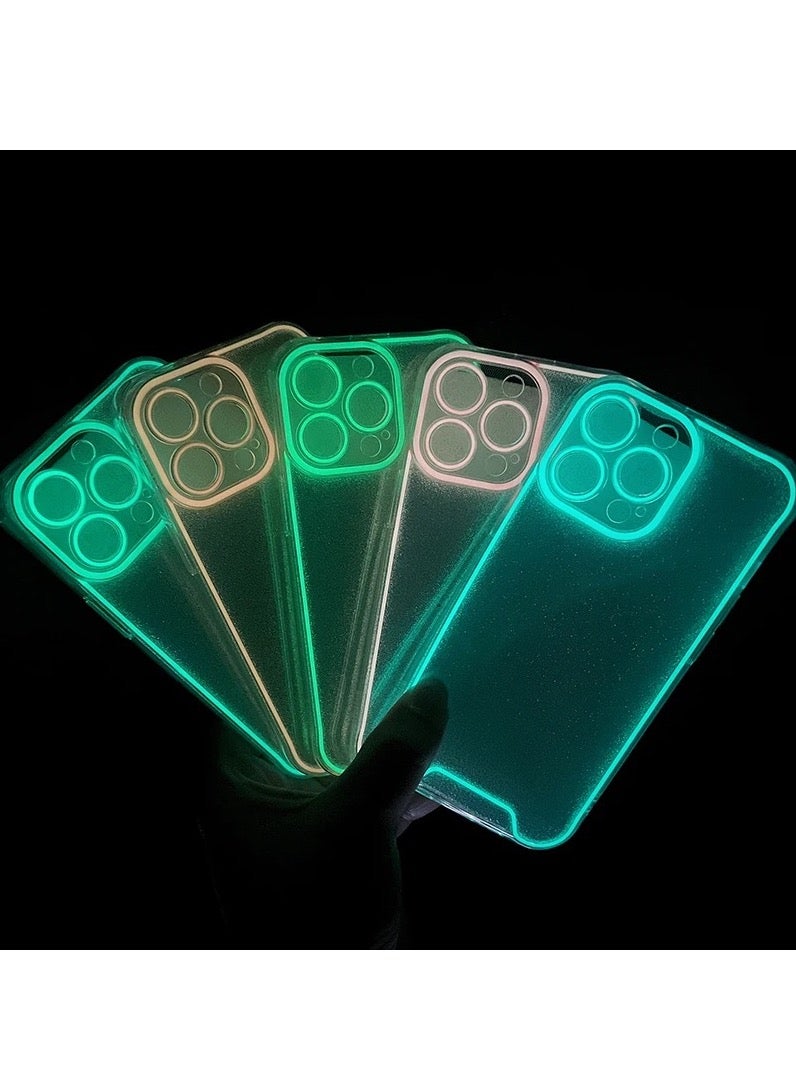 Transparent GREEN COLOR Glow in Dark Mobile Back Phone Protect Cover Fluorescent TPU Silicone Luminous Phone Case for Iphone 15 - Image 1