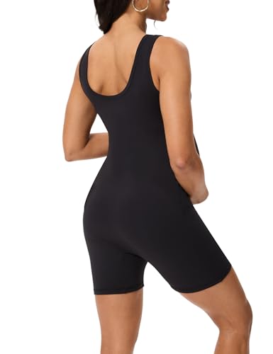 Peauty Black Maternity Romper Jumpsuits Sleeveless Scoop Neck One Piece Shorts Yoga Lounge Photoshoot (Black M) - Image 4