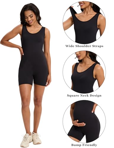 Peauty Black Maternity Romper Jumpsuits Sleeveless Scoop Neck One Piece Shorts Yoga Lounge Photoshoot (Black M) - Image 5
