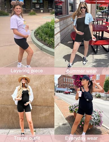 Peauty Black Maternity Romper Jumpsuits Sleeveless Scoop Neck One Piece Shorts Yoga Lounge Photoshoot (Black M) - Image 2
