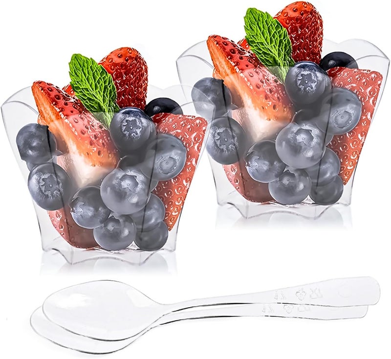 Kingrol 100 Count Mini Dessert Cups with Spoons 23 oz Disposable Clear Bowls for Mousse Puddings Appetizers Sauces - Image 1