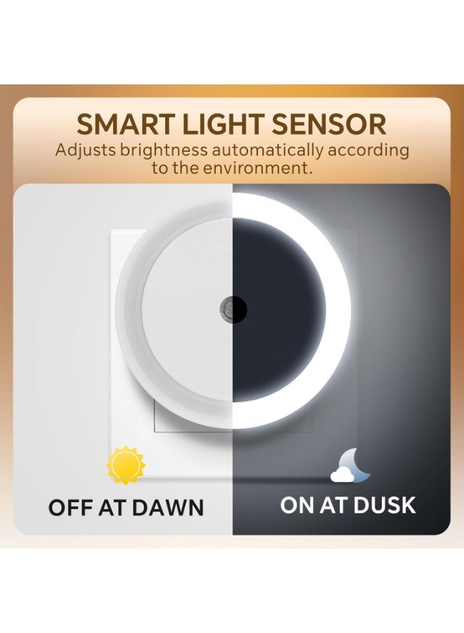 Baytion Night Light 6500K Daylight LED, 0.5W Smart Light White Plug in Night Lights with Sensor 50000H+ Lifespan Fireproof Material Compact Night Lamp for Bedroom Toilet Staircase Kitchen Round 2 PCS - Image 2