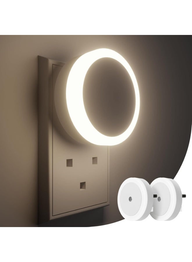 Baytion Night Light 6500K Daylight LED, 0.5W Smart Light White Plug in Night Lights with Sensor 50000H+ Lifespan Fireproof Material Compact Night Lamp for Bedroom Toilet Staircase Kitchen Round 2 PCS - Image 1