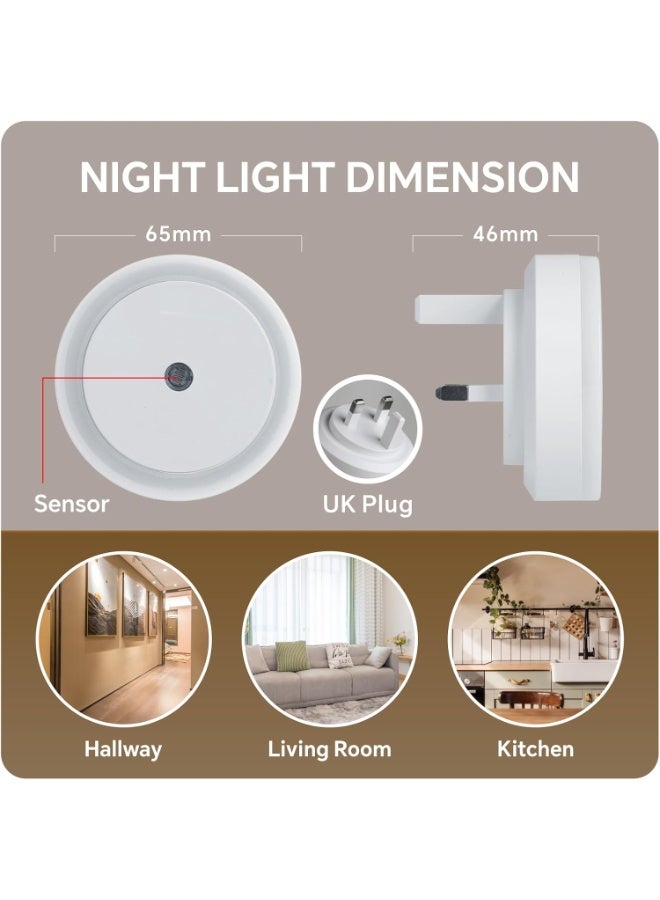 Baytion Night Light 6500K Daylight LED, 0.5W Smart Light White Plug in Night Lights with Sensor 50000H+ Lifespan Fireproof Material Compact Night Lamp for Bedroom Toilet Staircase Kitchen Round 2 PCS - Image 3