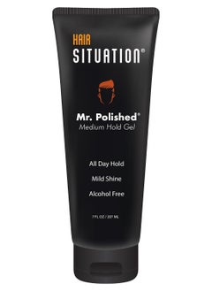 Hair Situation Hair Situation Mr. Polished Styling Men's Hair Gel -Medium Hold, Made With Vitamins to Strengthen and Volumize Hair, Alcohol-Free, Anti-Frizz, No-Flaking, All Day Hold, Low Shine, for All Hair 7 Fl Oz  - Image 1