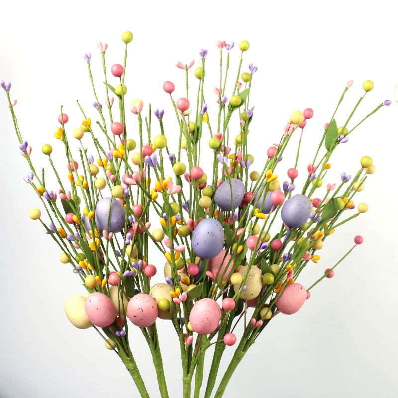 JFLORU 6 pcs Artificial Easter Stems Colorful Berry Picks Berry Stems with Easter Eggs for Home Centerpiece Vase Windowsill Decor and Easter Celebration