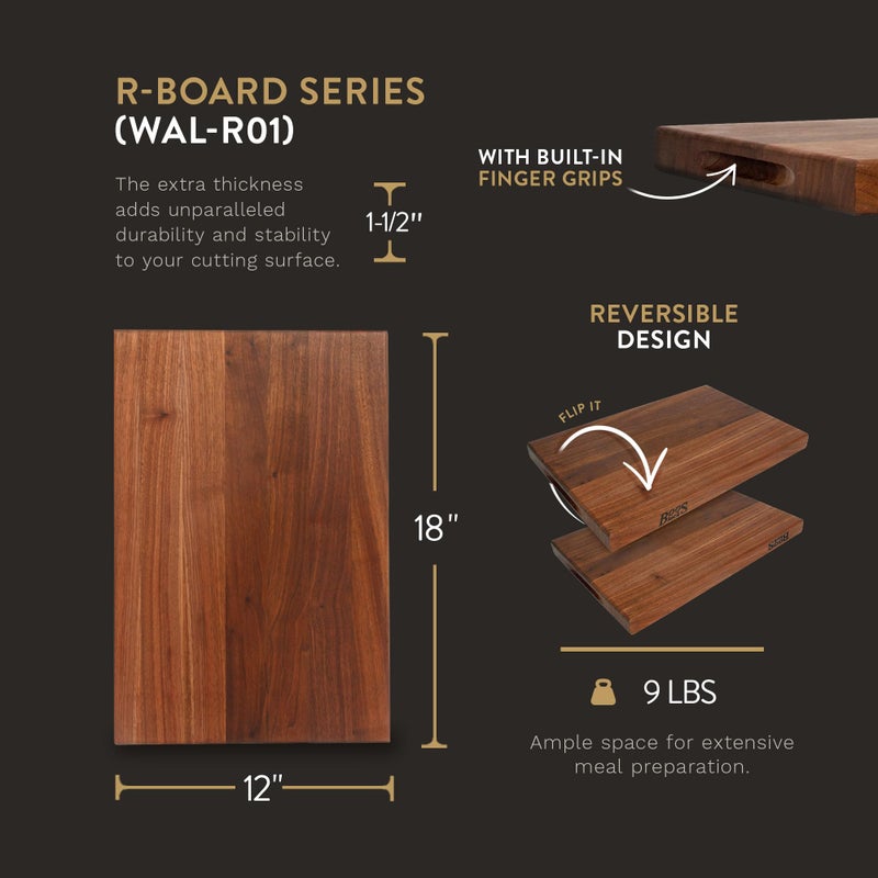 John Boos Block Reversible Wood Cutting Board, R-Board, 18"x12"x1.5", Walnut - Image 2