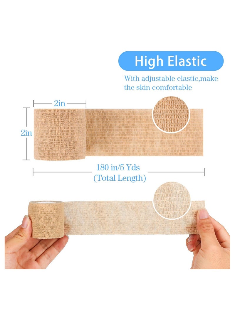 DELGREEN 12 Pack Self Adherent Cohesive Wrap Bandages - 5cm Wide, 4.5m Long - Versatile Elastic Self Adhesive Tape for Sports &  Use | Breathable & Comfortable Wound Tape (Brown) - Image 2