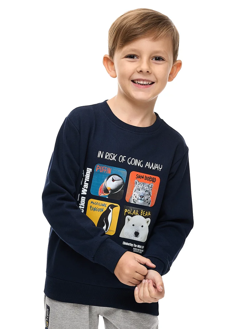 victor and jane Boys' 2-Piece Sweatshirt and Jogger Set Navy-Grey Mil