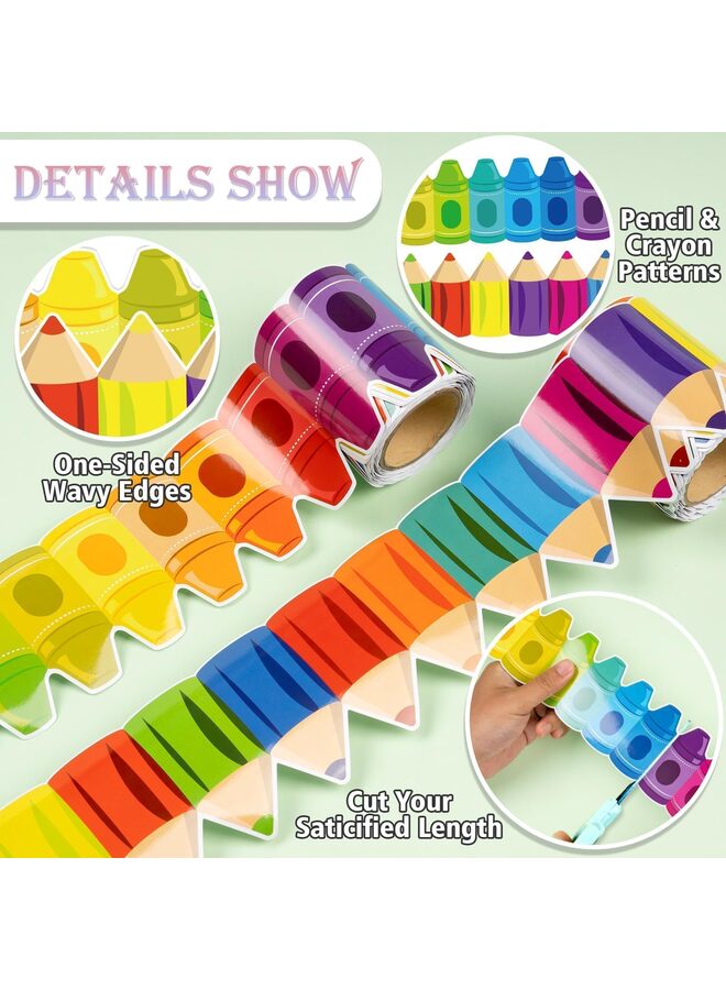 Bulletin Board Borders, 2.76" x 65" Colorful Rainbow Bulletin Board Border Trim, Self Adhesive Crayon Die-Cut Rolled Border, Preschool Daycare Kindergarten Classroom Chalkboard - Image 2