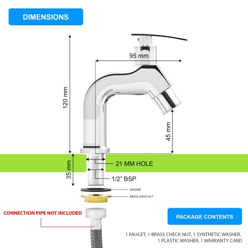 Pixaflo META-N Brass Pillar Cock Tap for Wash Basin, Foam Flow, Chrome - Image 4