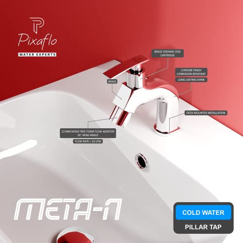 Pixaflo META-N Brass Pillar Cock Tap for Wash Basin, Foam Flow, Chrome - Image 3