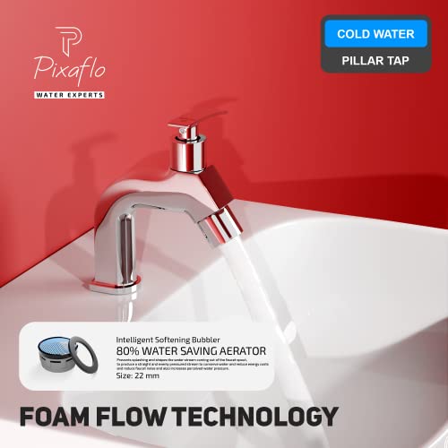 Pixaflo META-N Brass Pillar Cock Tap for Wash Basin, Foam Flow, Chrome - Image 2