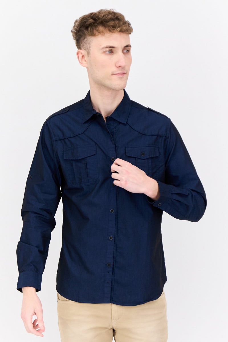 Truth Substance Men Regular Fit Solid Long Sleeves Casual Shirt, Navy - Image 1