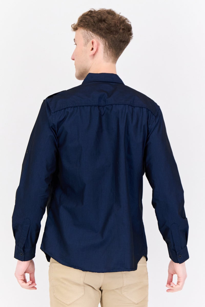 Truth Substance Men Regular Fit Solid Long Sleeves Casual Shirt, Navy - Image 2