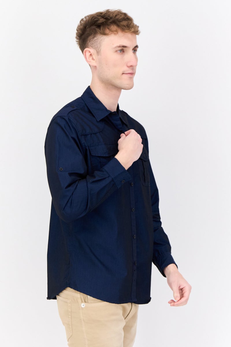 Truth Substance Men Regular Fit Solid Long Sleeves Casual Shirt, Navy - Image 4