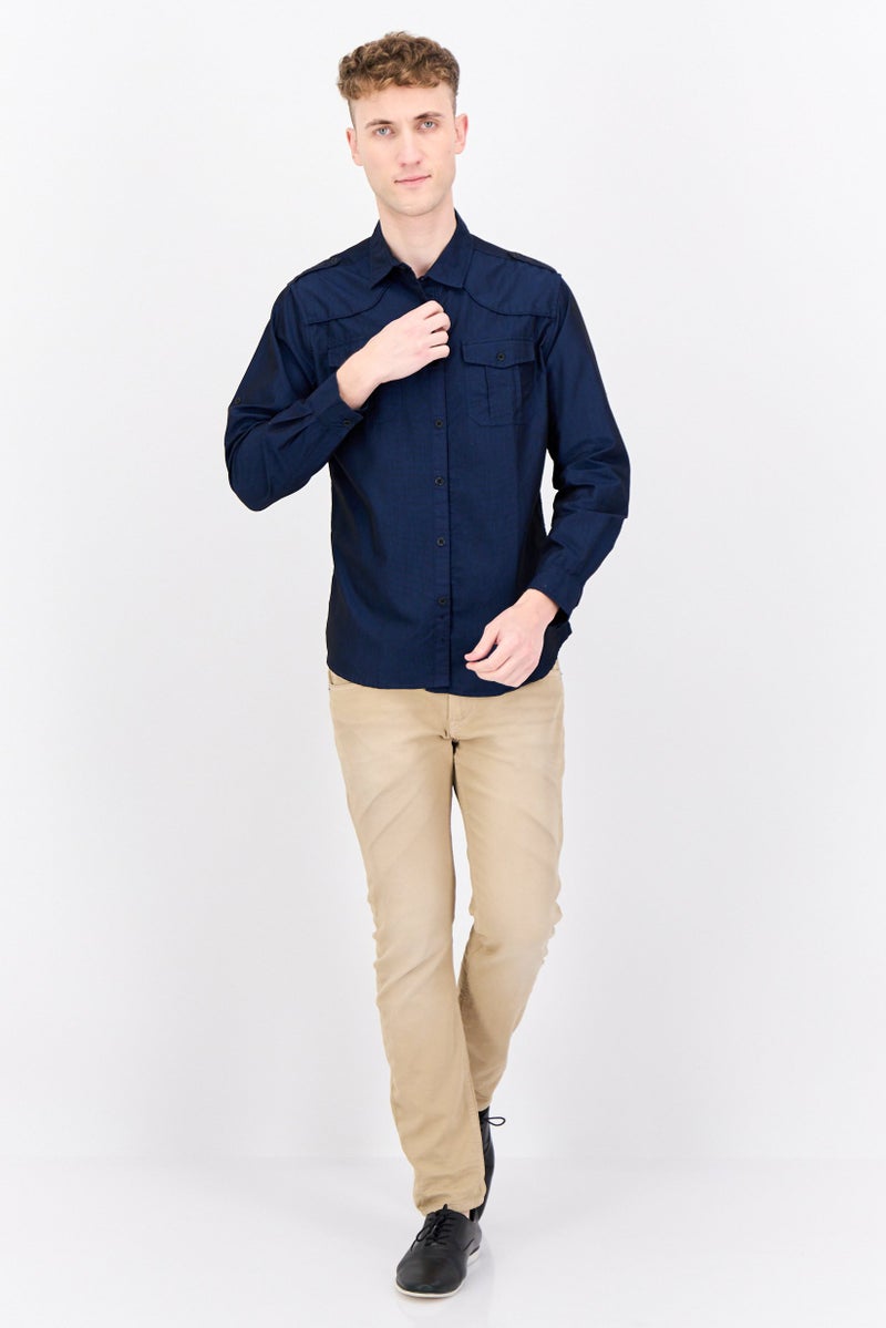 Truth Substance Men Regular Fit Solid Long Sleeves Casual Shirt, Navy - Image 3