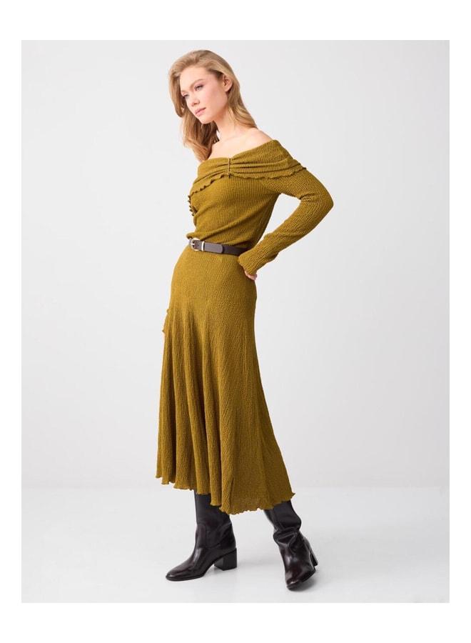 Jimmy Key Olive Green Relaxed Fit Normal Waist Midi Knit Skirt. - Image 3