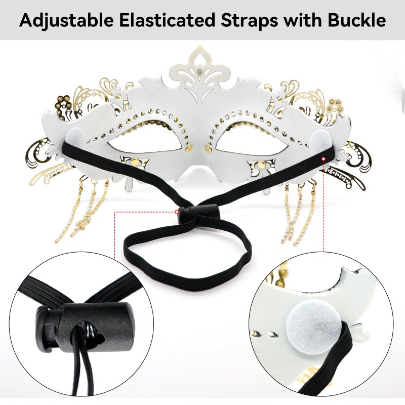 Coddsmz Women Masquerade Mask with Rhinestone Chains Mysterious Venetian Ball Mask Mardi Gras Decoration for Lady Carnival Party Costume Masks (Black Gold) - Image 5