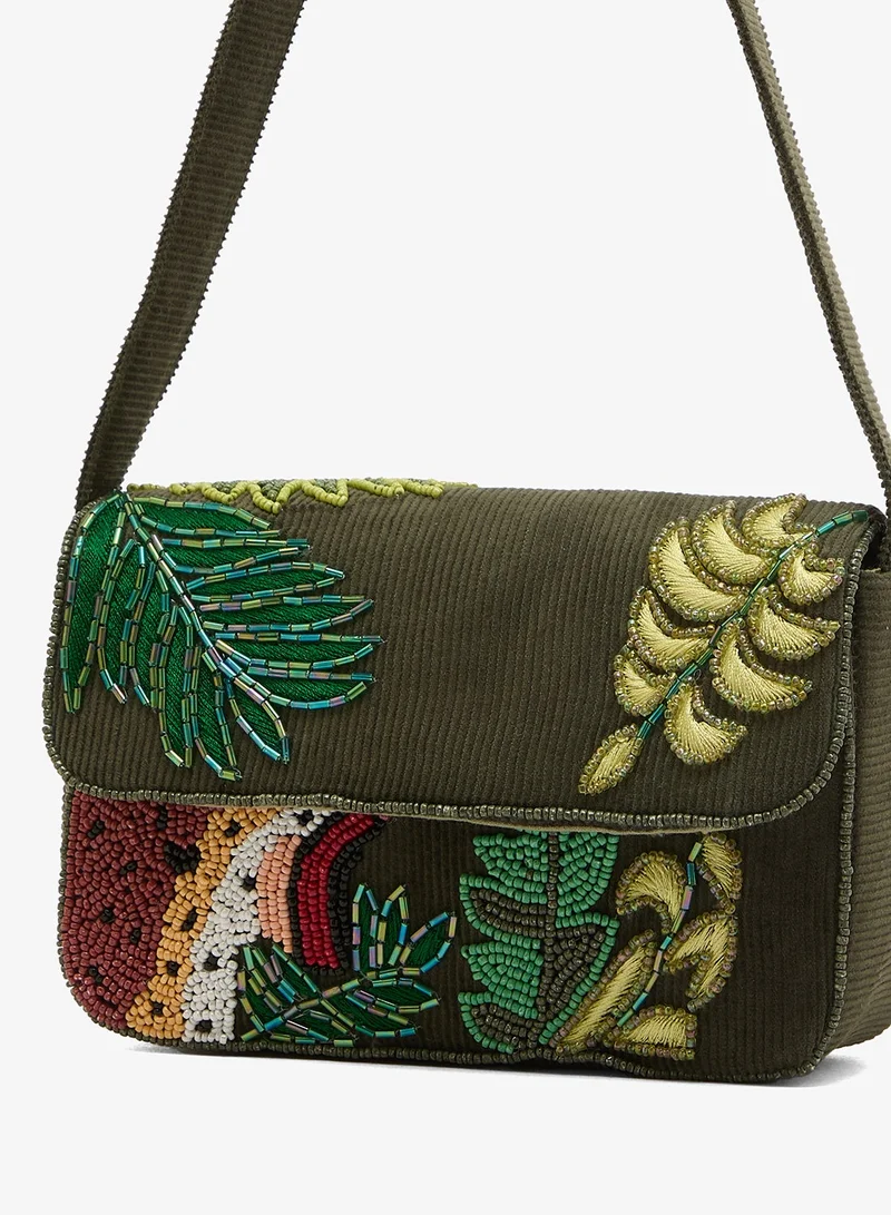 Ginger Boutique Black Embroidered Beaded Jungle Inspired Shoulder Bag for Women | Best Price UAE