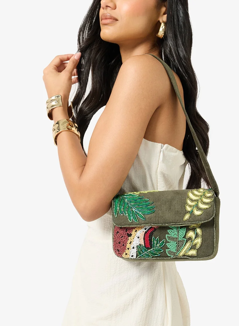 Embroidered Beaded Jungle Inspired Shoulder Bag