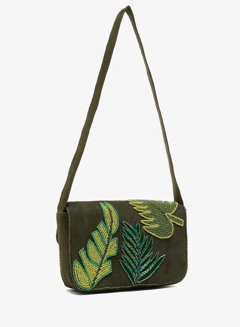 Ginger Boutique Black Embroidered Beaded Jungle Inspired Shoulder Bag for Women | Best Price UAE