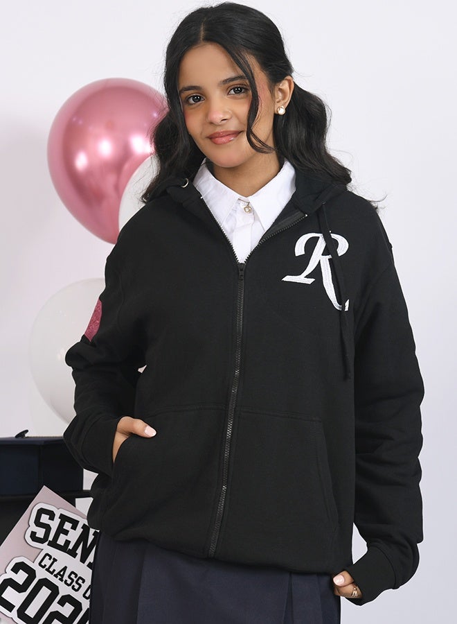 عبايات حوراء هودي تخرج اسود بتطريز على حسب الطلب - Image 1