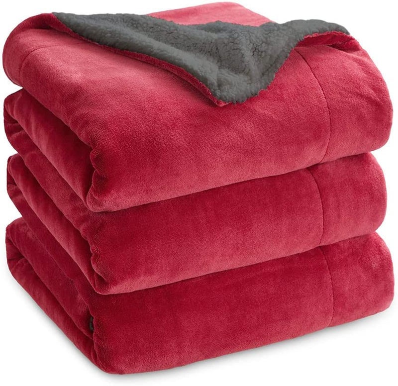 Goyal's Ultra Soft Flannel Sherpa Blanket for AC Room, Mild & Heavy Winter Use | Single Bed Reversible Plush 500GSM Blanket 55 x 90 Inches | Thick Warm Cozy Dual Layer Microfibre Throw - Maroon - Image 1