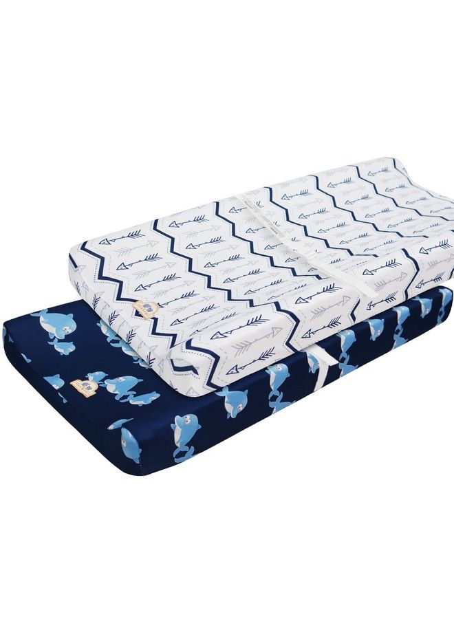 BlueSnail Print Changing Pad Cover Set 2Pk Breathable And Comfortable Changing Pad Cover For Boys And Girls (Navy+ Navy) - Image 2