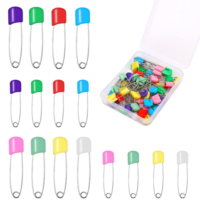 Savita 50pcs Diaper Pins, Safety Lock Stainless Steel Plastic Head Safety Pins for Diaper Clothes Dress Craft Hold Clip (Multicolored) - Image 1