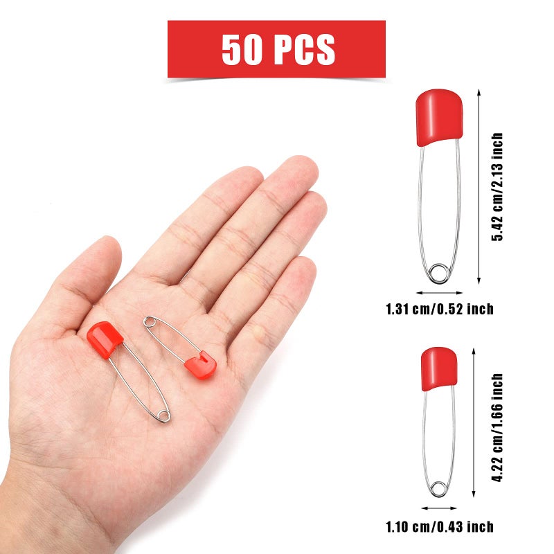 Savita 50pcs Diaper Pins, Safety Lock Stainless Steel Plastic Head Safety Pins for Diaper Clothes Dress Craft Hold Clip (Multicolored) - Image 2