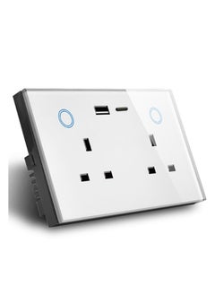 Eazyliv Eazyliv Tuya WIFI Smart TYPE C With USB Wall Socket UK Electrical Plug Outlet 15A Power Touch Switch Wireless Charge Work with Alexa Google Home (White, Double Socket + 2 USB Port)  - Image 1