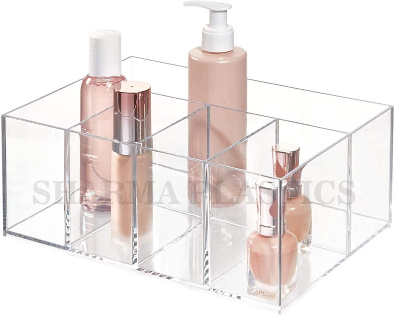 SHARMA PLASTICS Acrylic Makeup Organizer Caddy Bin with 5 Sections for Bathroom Vanity Countertops or Cabinet: Stores Makeup Brushes, Eye and Lip Pencils, Lipstick, Lip Gloss, Concealers - Image 2