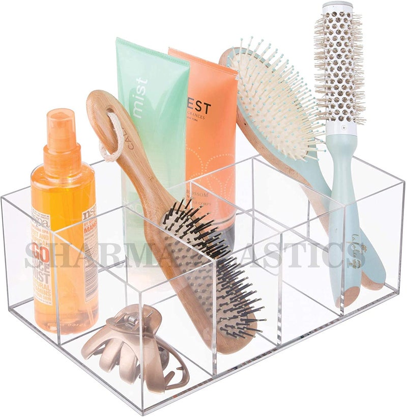 SHARMA PLASTICS Acrylic Makeup Organizer Caddy Bin with 5 Sections for Bathroom Vanity Countertops or Cabinet: Stores Makeup Brushes, Eye and Lip Pencils, Lipstick, Lip Gloss, Concealers - Image 3
