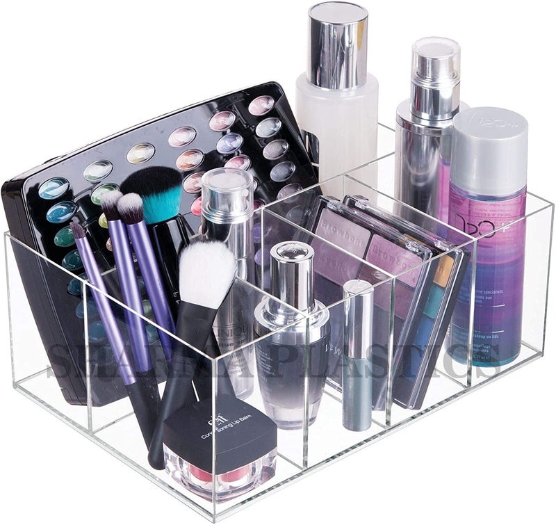 SHARMA PLASTICS Acrylic Makeup Organizer Caddy Bin with 5 Sections for Bathroom Vanity Countertops or Cabinet: Stores Makeup Brushes, Eye and Lip Pencils, Lipstick, Lip Gloss, Concealers - Image 5