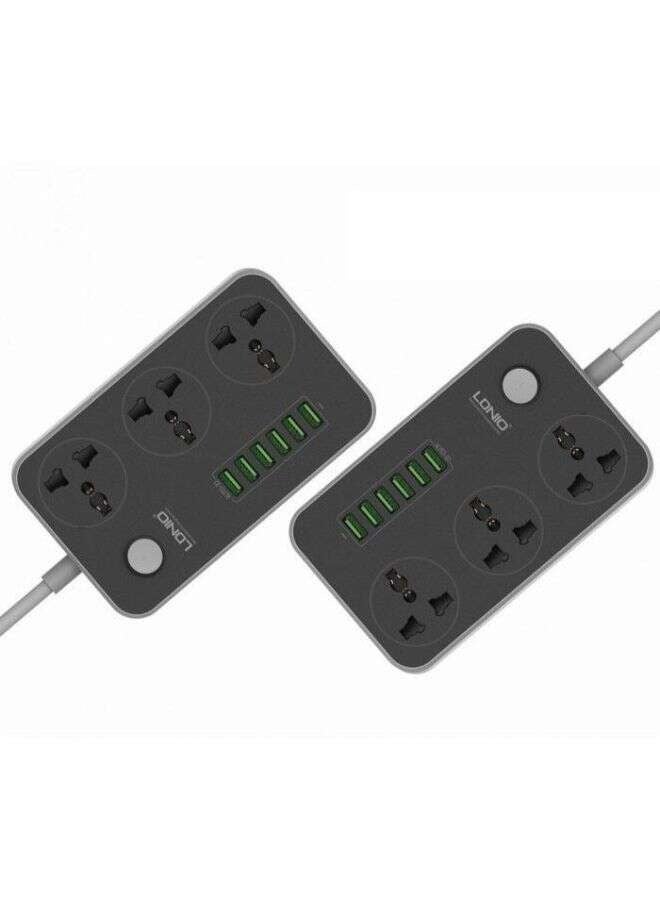 3-Outlet Surge Protector Power Strip With 6-USB Port Adapter Grey 2500watts - Image 3