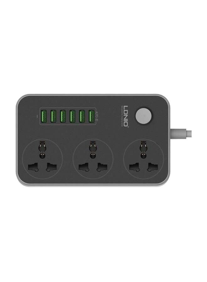 3-Outlet Surge Protector Power Strip With 6-USB Port Adapter Grey 2500watts - Image 1