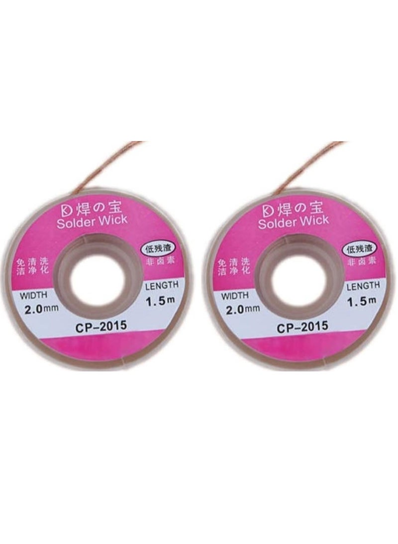 Solder Wick Desoldering Braid (2 Rolls) - 2.0mm Width x 1.5m Length | High Purity Copper Flux-Free Wire for PCB Rework & Tin Removal - Image 1