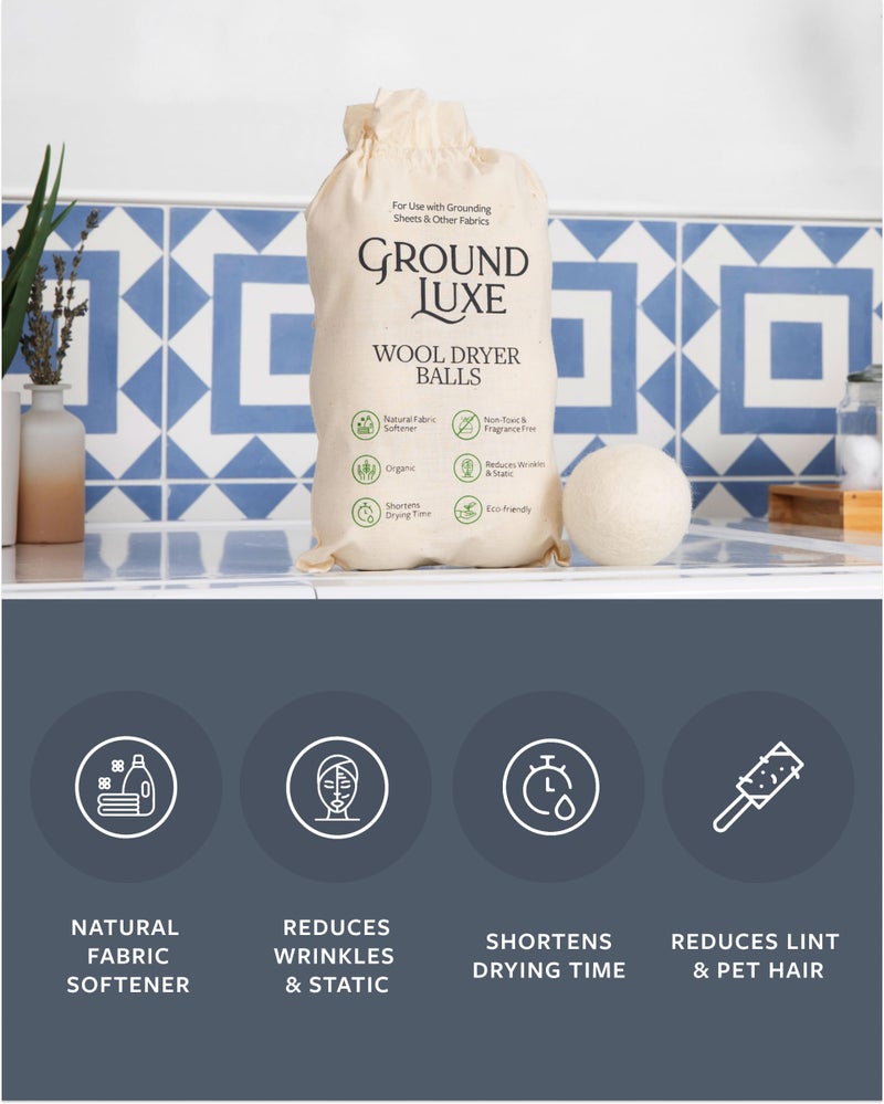 GroundLuxe Premium New Zealand Wool Dryer Balls - 6-Pack, 100% Organic, Hand-Felted, Reusable, Reduce Drying Time - Natural Fabric Softening, Wrinkle & Static Reduction - Image 3