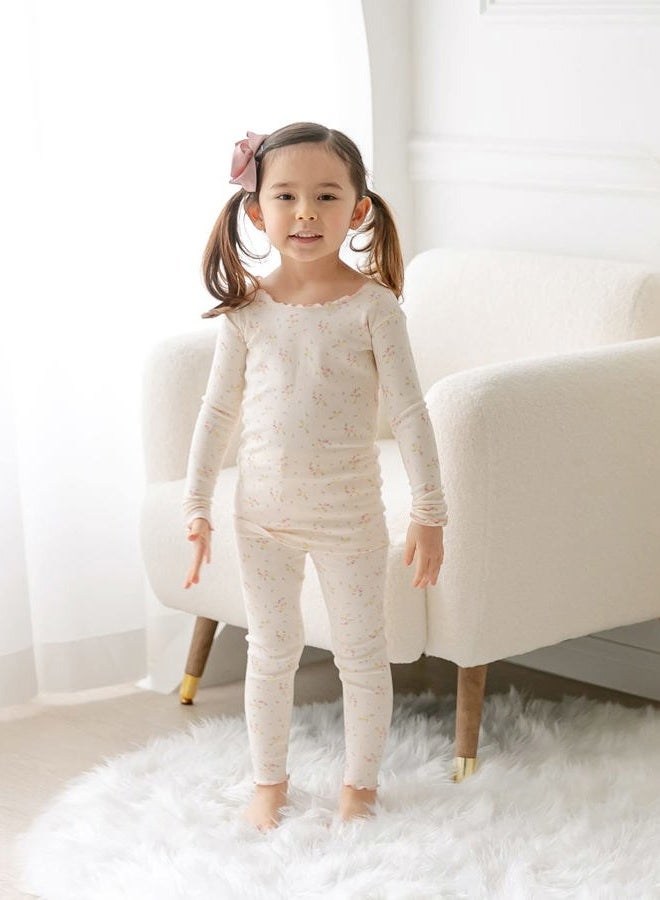 AVAUMA Baby Boy Girl Pajama Set 6M-7T Kids Cute Toddler Snug fit Flower Pattern Design Pjs Cotton Sleepwear Ruffled Shirring, Bling_ivory, 2T - Image 2