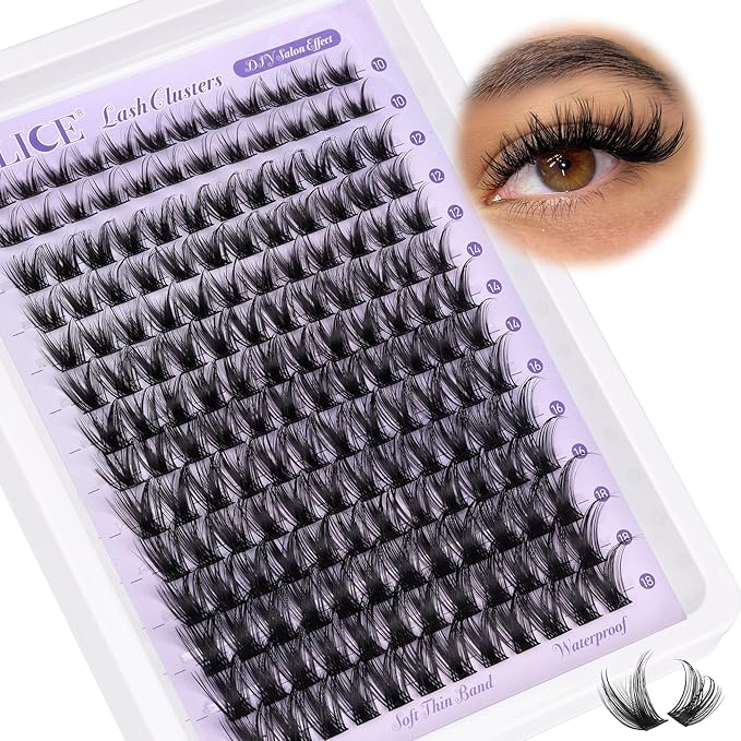 ALICE Cluster Lashes Wispy Individual Eyelashes Cluster Eyelash Extensions 168pcs Fluffy 1018mm Waterproof Natural Lash Extension DIY Cluster Lashes with Soft Thin Band